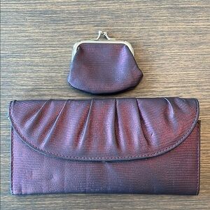 STYLE & CO METALLIC PURPLE CLUTCH WALLET & COIN PURSE SET Iridescent Plum Purple